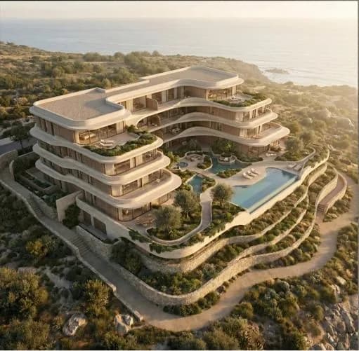 Resort building, cliff edge